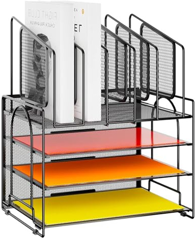 Marbrasse Schreibtisch Organizer,4 Ebenen Papier Briefablage,5 Vertikale Dokumentenablage AblagefäCher,Netz Schreibtisch Aufbewahrung für Zuhause Bürobedarf(Schwarz)