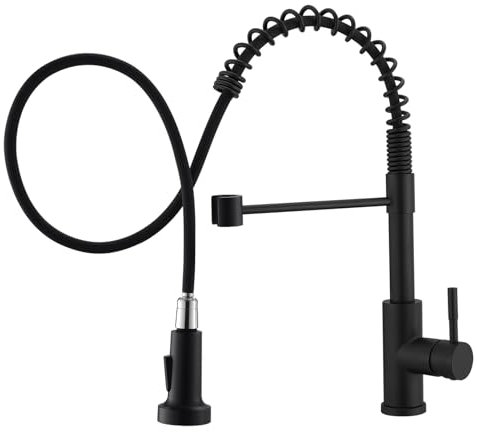 TIMACO - Grifo de cocina de alta presión con ducha extraíble y mezclador, color negro (últimos diseños americanos)