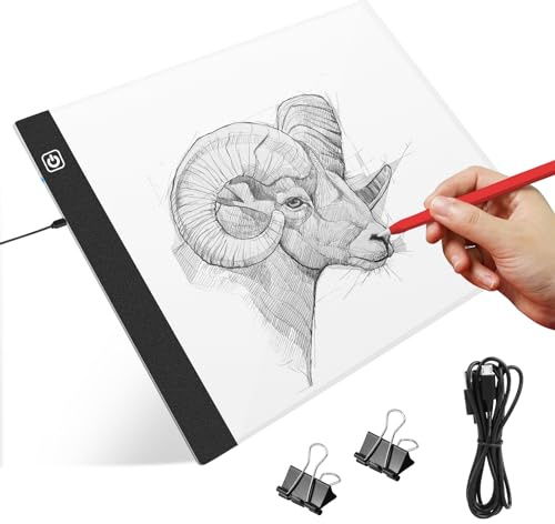 VFANDV Tavoletta Luminosa A4, Lavagna Luminosa per Disegnare con Cavo USB LED Light Pad con Luminosità Regolabile per Animazione Schizzi Progettazione Disegno Pittura a Diamante 5D
