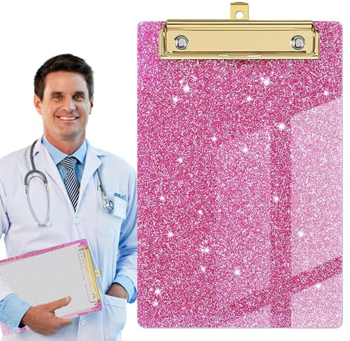 Fulenyi Glitzer-Zwischenablage | Glitzer-Aktenbrett | Leichtes, langlebiges, niedliches, dekoratives Klemmbrett aus Acryl im A6-Letter-Format mit goldenem Clip für Schreibtischbedarf und Zubehör