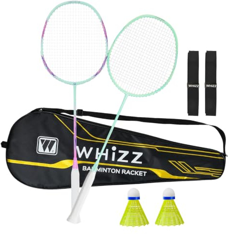 BAIHUALIN WHiZZ Carbon Graphite Badminton Racket Set Exclusive Frame Design | Lightweight Badminton Racquet set for Training, Exercise, School Sports, Leisure Incl. Shuttlecock, Grip Tape & Carrying Bag