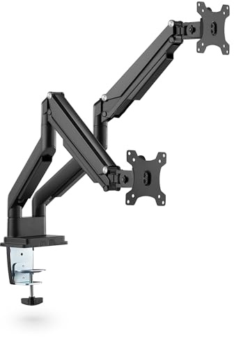 Ergolutions® Dual Gasdruck Monitorarm Schwarz - Höhenverstellbar, für 2 Monitore bis 32, VESA 75x75/100x100, Klemm- oder Lochmontage, Flexibles Doppelgelenk-Design, Integriertes Kabelmanagement