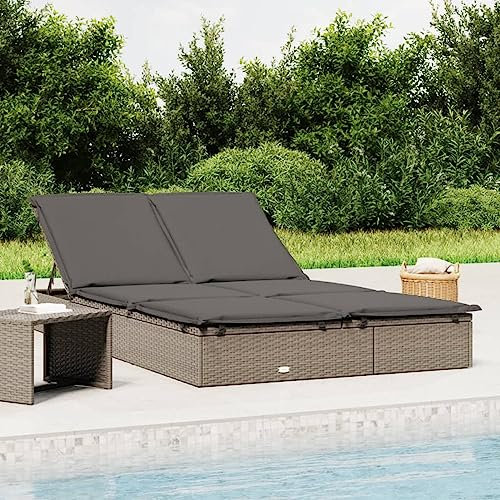 LAPOOH Sonnenliege für 2 Personen mit Auflage Grau Poly Rattan, Gartenliege, Liegestuhl, Sonnenstuhl, Sonneninsel Outdoor, Liegen, Gartenmöbel, Bäderliege, Relaxliege - 319646
