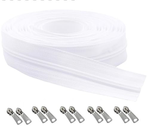 10M Endlos Reissverschluss Zipper für Reißverschluss Nylon Endlosreißverschluss mit Zipper Reißverschluss Meterware mit 10 Metall Schieber für Bettbezug Moskitonetz Zelt Sofabezug Schultasche