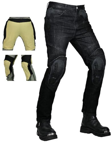 QIYUANT Motorradhose Herren Motorrad Jeans Reißfester Reiten Schutzhose Denim Stretch Vintage Damen Jeanshose Motorrad Bekleidung mit Abnehmbar Verbesserter Rüstung Protektoren (Schwarz, XL)