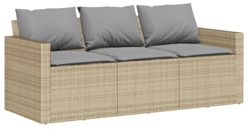 vidaXL Gartensofa, Sofa mit Kissen 3-Sitzer, Lounge Sitzgruppe Couch für Terrasse Balkon Garten, Gartenmöbel Garten Garnitur, Grau Poly Rattan