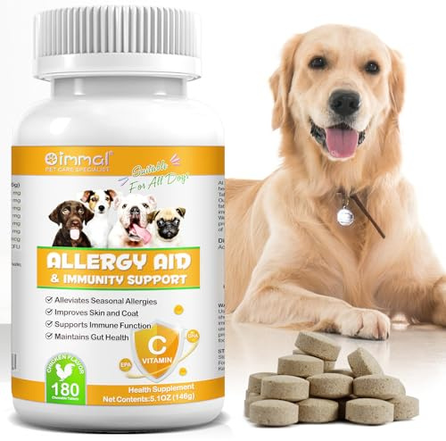 JSBNQRMZ Allergie Tabletten für Hunde,180 Tabletten für Verdauung, Milben Hund Tabletten,Immunsystem, Haut & Fell Allergien bei Hunden, erhält die Darmgesundheit- lindert saisonale Allergien