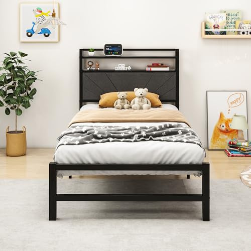 VERFARM Cama tapizada de 90 x 200 cm, marco de cama individual doble, cama de diseño con somier, soporte de listones de acero resistente, marco de cama 90 x 200, marco de cama acolchado juvenil