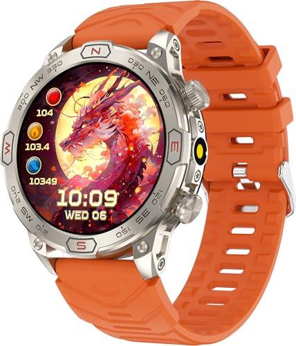 findtime Outdoor Smartwatch Herren Telefonfunktion Fitnessuhr 1.43 Zoll AMOLED Touchsreen Laufuhr Herren Militär Uhr Blutdruckmessung Pulsmesser Sportuhren Herren Kompass Barometer Fitnesstracker