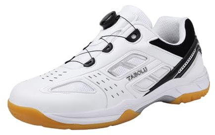 Kraftpaid Herren Badminton-Tischtennis-Turnschuhe, Weiß, Größe 45 EU, Sportschuhe für Erwachsene, Tennis-Stil, Einfarbig, Atmungsaktiv, Mittelpolsterung