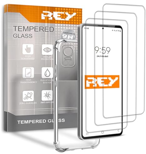 REY 3X Protector de Pantalla y Funda Anti-Shock para OPPO REALME GT Neo 3, Cristal Vidrio Templado y Silicona TPU de Alta Resistencia