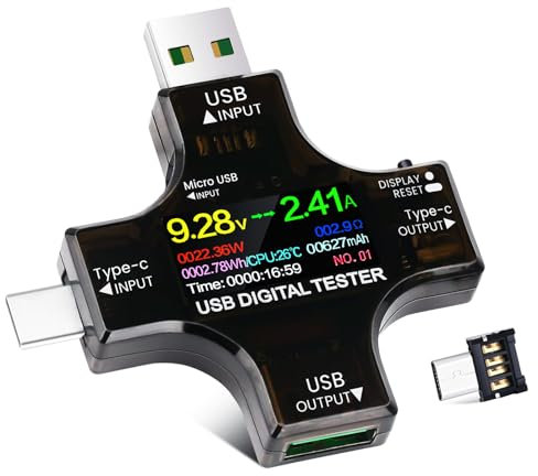 USB C Tester Power Meter 2 in 1, YEREADW Digital Multimeter 3.6-32V 0-8.0A Voltage and Current Tester Meter, Type C Voltmeter Battery Capacity Ammeter Power Bank Fast Charger Detector (USB Tester)