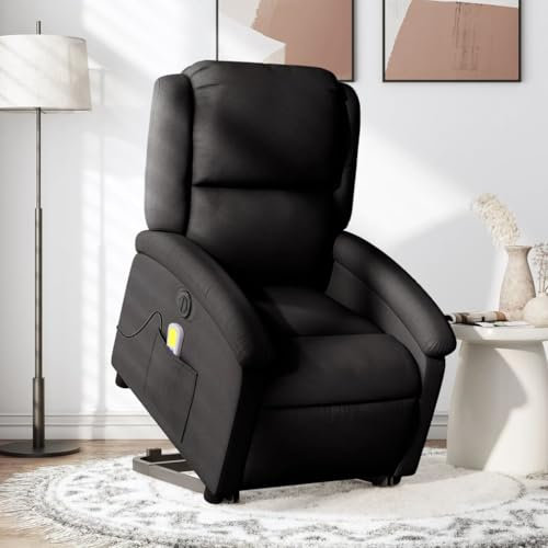 Homgoday Elektrischer Massagesessel mit Aufstehhilfe, Relaxsessel Aufstehsessel Fernsehsessel Seniorensessel mit Liegefunktion, Ruhesessel TV Sessel für Wohnzimmer Schwarz Stoff