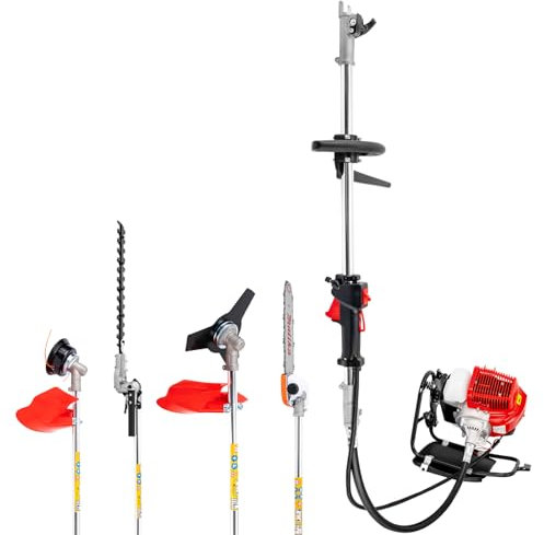 52cc Benzin-Heckenschere, 5-in-1 Benzin Multifunktions-Gartengerät mit Teleskopstange (2.7m), 8500 U/min & 40cm Schnittlänge, 4-in-1 Multitool für Hecken/Äste/Bäume