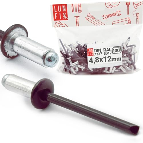 Remaches ciegos de aluminio Pop de acero, mandril industrial estándar DIN7337, 4,8 x 12 mm, 100 unidades, RAL 8017, color marrón chocolate