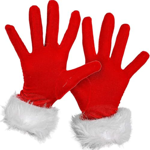 SexxLady 1 Paar Weihnachtshandschuhe, Weihnachtsmann Handschuhe, Rote Samthandschuhe, Handschuhe Weihnachten Damen Kurze, Einheitsgröße, Weihnachts Kostüm Zubehör
