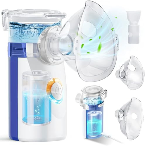 Nebulisateur pour Adultes, Nebulisateur Portable Rechargeable pour Bébé et Enfants, Inhalateur Aerosol Silencieux avec 2 Masques et Embout Buccal