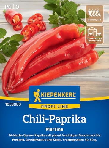Kiepenkerl Chili-Paprikasamen Mertina 1033080, Gemüsesaat | Türkische Demre Paprika, Wuchshöhe 80-100 cm, aromatisch, für Hochbeet, Freiland & Gewächshaus