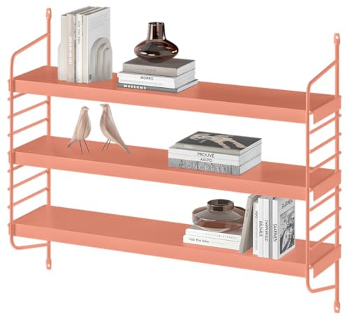 skølm Mimir Wandregal Metall, Terrakotta, 3 verstellbare Regalböden, schmal | Schweberegal, Hängeregal, modulares String Regal, Metallregal, modernes Küchenregal für Wohnzimmer, Küche & Bad, Badregal