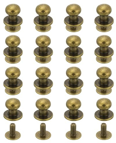 QUARKZMAN 16 Stück Leder Nieten Hohlnieten Schraubnieten für Leder Kugelkopf Stollen Schraube Rücken 7mm Rundkopf Knopf Nippel Schraubniete für DIY Lederhandwerk Handtaschen Schuhe, Bronze