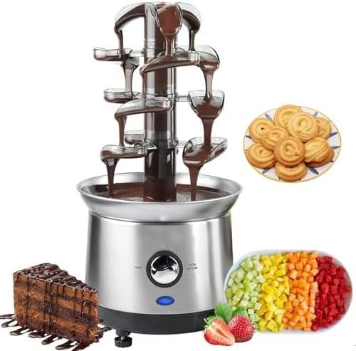4-Tier Chocolate Fountain Machine, Stainless Steel Electric Chocolate Fountain Large Fondue Sets, 2.6lb Capacity for Chocolate,for Party Wedding and Birthday