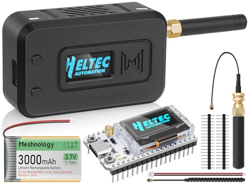 1 set di modulo ESP32 LoRa V3 con antenna 868 MHz + batteria 3000 mAh + custodia integrata WLAN Blue Tooth SX1262 CP2102 Display OLED da 0,96 tipo C per AR Duino Lora Meshtastic IOT (N35, nero)