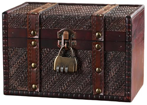 AOTOPYU Scrigno del tesoro, per compleanno dei bambini, scatola regalo richiudibile con coperchio e serratura, cassa in legno (S2: 19 x 12 x 12 cm)