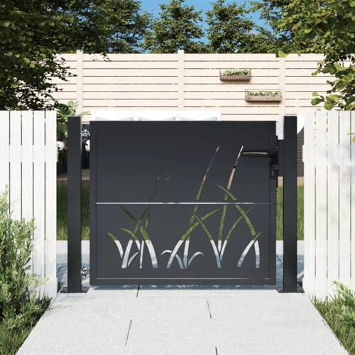 ChicAbode Gartentor Anthrazit 105x80 cm Stahl Gras-Design Gartentür mit Abschließbar Hoftor Eingangstor für Terrasse, Tor Zauntor Gartenpforte
