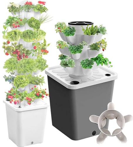 10 15 20 25 30 Tour Hydroponique , SystèMe De Culture Hydroponique De Jardin Vertical , RéServoir D'Eau De Grande Capacité De 10L, Pour Herbes, Fruits, LéGumes, Fleurs, Avec Pompe à Eau,15Holes