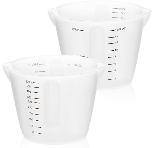 Luxeu Tazze in Silicone per Resina, 2 Pezzi Misurini in Silicone 500ml, con Doppia Scala, Misurino di Miscelazione Antiaderenti, per Stampi per Resina Epossidica, Artigianato, Cucina