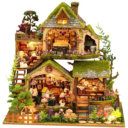 Spilay Miniatur Haus, Forest Adventures 3D Holzpuzzle mit LED | DIY Miniature House Kit für Erwachsene, Puppenhaus aus Holz mit Musik, Waldhaus Zimmer-Deko, kreatives Geschenk