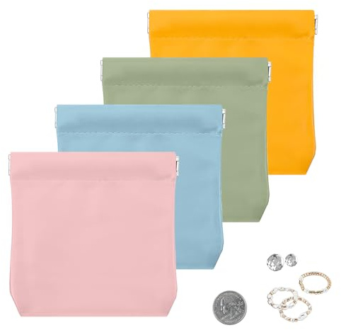 Mabor 4Pcs Small Coin Pouch, PU Leather Mini Coin Purse Set for Coins, Jewelry, Rings – Portable Travel & Gym Organizer for Women & Men (Blue, Green, Orange, Pink)