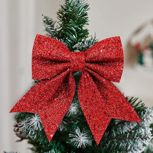 10 Stück Schleifen Weihnachtsbaum Deko, Glitzer Weihnachtsschleifen Weihnachtsbaumschmuck Weihnachten Bogen Schleife, Baum Weihnachtsdeko Klein für Weihnachtskranz Hochzeit Geschenke Deko (Rote)