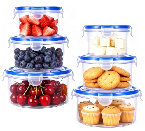 6Pcs Airtight Food Storage Containers Set (300ml, 600ml, 1000ml) | Round BPA-Free Plastic Containers with Lids | Leakproof, Stackable, Microwave & Freezer Safe | For Kitchen & Pantry Organisation
