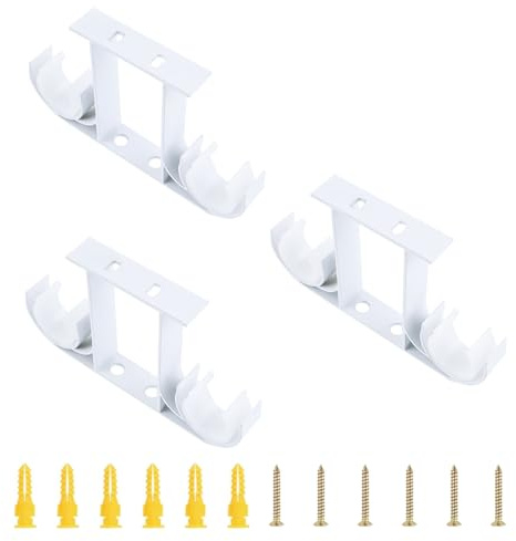 UFURMATE Soportes para barra de cortina, 3 piezas, soportes de montaje en techo de aleación de aluminio, soportes dobles para cortina de ventana, soportes colgantes para barra de cortina de 23 a 28 mm