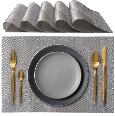 IPEA Tovagliette Americane Eleganti 45 x 30 cm per Cena, Pranzo, Colazione - 6 Unità - Tovaglietta Lavabile, Resistente al Calore, Antiscivolo, Antimacchia per Tavolo della Cucina e Sala - Grigio