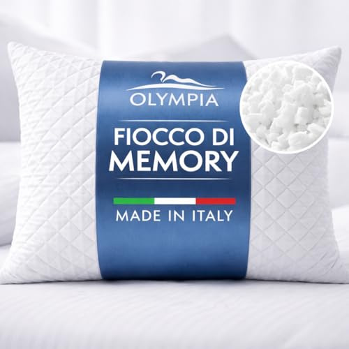 Olympia Nuvola Guanciale Fiocco di Memory Kasanova Foam Vergine Premium, Cuscino Ergonomico e Traspirante per Cervicale, Cuscino per Dormire in tutte le Posizioni Rigido Soffice (SINGOLO, Soffice)
