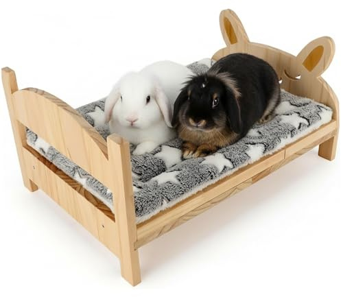 NIDONE Lit de Lapin en Bois Mignon pour Petits Animaux avec Couverture Douce 2 en 1 Amovible pour cochons d'Inde, Chinchillas, Lapins, Chatons, hérissons