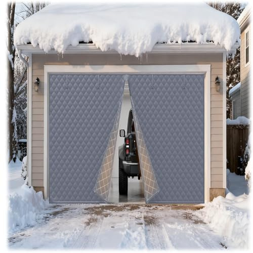 Magnet Wärmeschutzvorhang für Türen,Garagentorschutz -Isolationsset, Wetterfest Magnetisch Wärmeisoliert Türvorhang für Garagentor Thermovorhang Kälteschutz Lärmschutzvorhang(Grau,W440xH340cm)