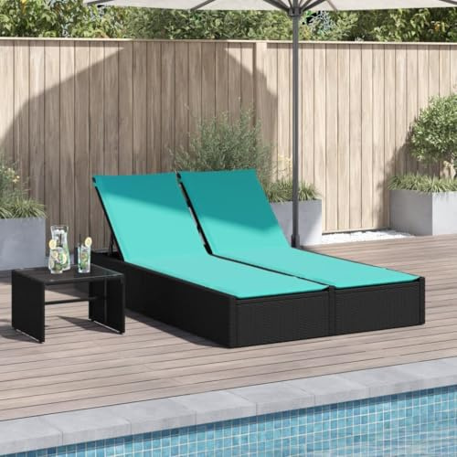 Frdhee Campingliege Liegestuhl Schaukelsessel,Doppel Sonnenliege mit Kissen Schwarz Poly Rattan,Geeignet Für Garten,Sonnenbaden,Büro,Einfach Zu Montieren