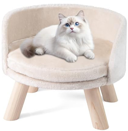 GOPLUS Sofá Cama para Perros con Cojín Acolchado | Mueble Elevado para Mascotas con 4 Patas de Madera Maciza de Pino y Funda Desmontable para Perros y Gatos Pequeños