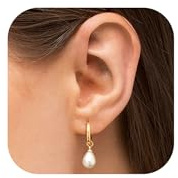 Tewiky Perlenohrringe Hängend Damen,14K Gold Ohrhänger Creolen Tropfen | 14K vergoldete Zirkonia Ohrstecker, hypoallergen wasserfest, leicht tragbarer Alltagsschmuck als Geschenk für Damen Mütter