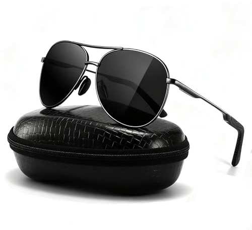 DXRPO Solglasögon Herr Polariserade, Herr Unisex Polariserade Utomhus Vintage Metall Ram Fliegerbrille UV400, svart / grå