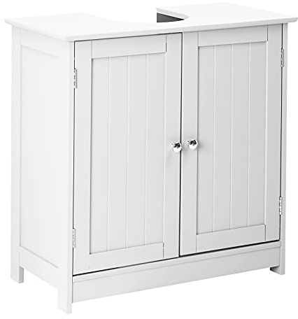Bonnlo Under Sink Bathroom Cabinet, Freestanding Basin Storage Unit with 2 Doors, Pedestal Under Sink Storage with Shelf, 60×30×60cm Modern Bathroom Organiser (White)