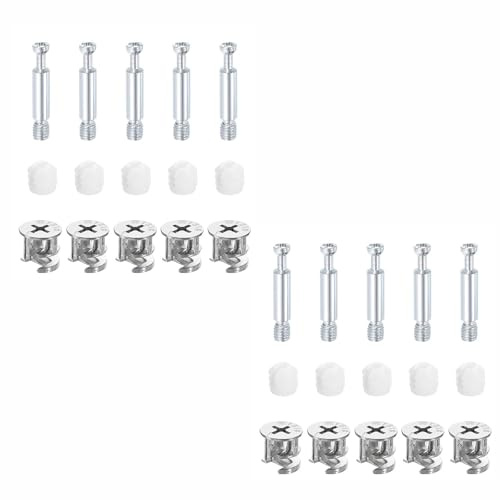 10er-Set 3 in 1-Sortiment mit Verbindungsschrauben und Bolzen für Möbelplatten, Möbel-Nockenschlossbeschläge mit 35 mm Dübelbefestigungen für Schränke Kleiderschränke Schubladen