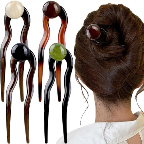 Horquillas francesas en forma de U para el cabello, horquillas francesas con perlas para mujer, elegantes horquillas de acetato, marrones para el cabello, palitos para moños