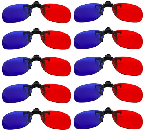 10 st röda blå 3D-glasögon, clip-on, rektangulär design för amblyopi-träning och korrigering av strabismus, kompatibel med TV och dator 3D-visning, visionsförbättring