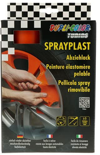 Dupli Color - 2 bombolette spray, 400 ml, vernice termoplastica a spruzzo, per verniciare cerchioni o altri componenti, colore arancione, effetto lucido; crea uno strato di vernice successivamente removibile a strappo