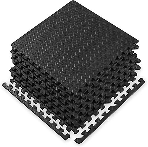 Bond Hardware - Black Interlocking Foam Mats Tiles Gym Play Garage Workshop Floor Mat (12 Mats - 48 SQ FT)
