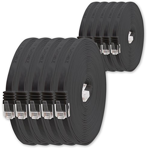 1aTTack.de Cat6 Cat.6 Cable Plano Cable de Red Lan Cable Plano Banda Lan 1000 Mbit/s Negro Negro - 10 Piezas 0,25m